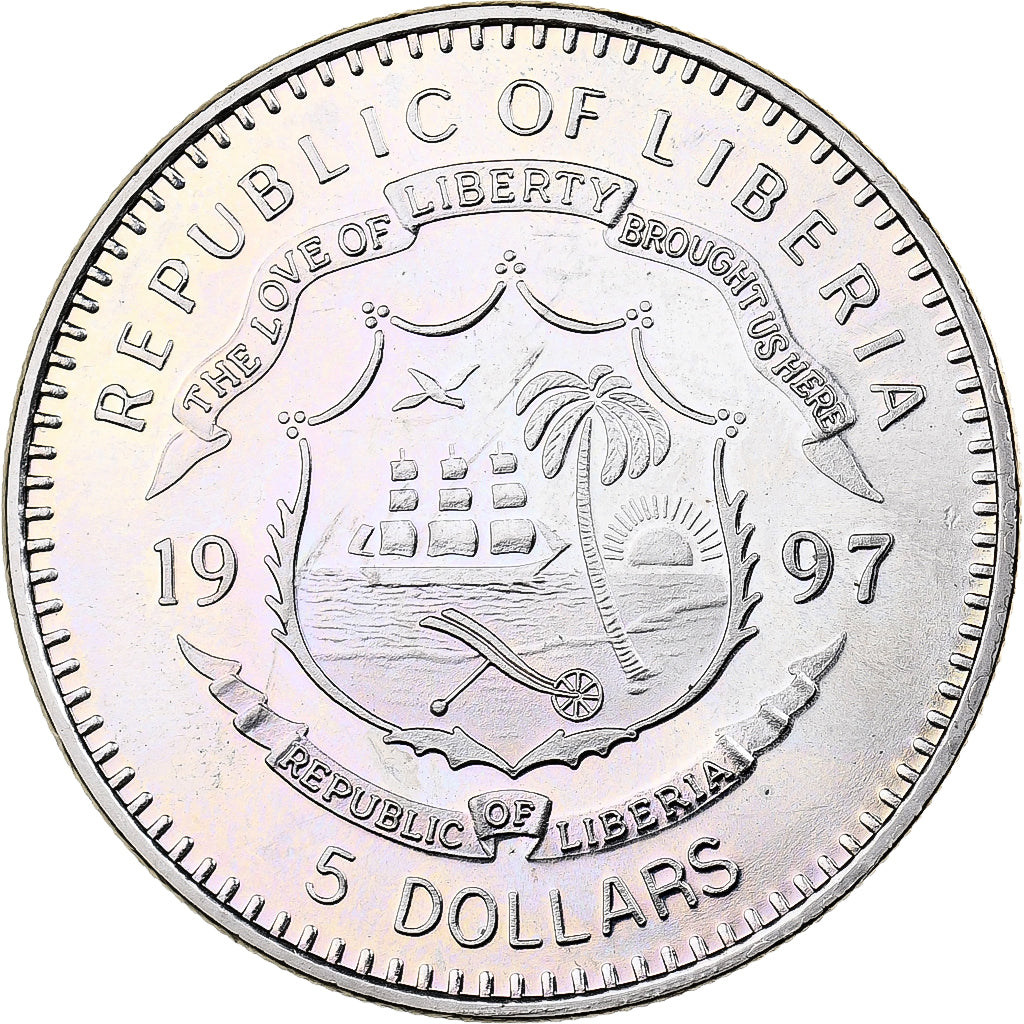 Liberia, 5 Dollars, 1997, Copper-nickel, MS(63), KM:448