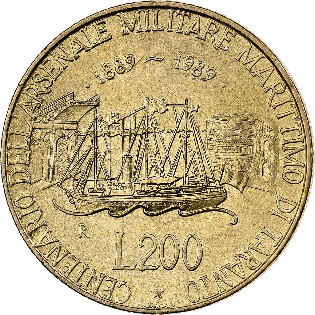 Włochy, 200 Lire, 1989, Rome, Aluminium-Brąz, AU(55-58), KM:130