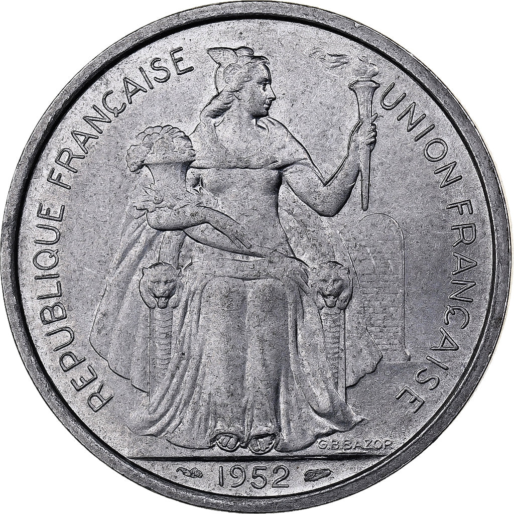 FRENCH OCEANIA, 5 Francs, 1952, Paris, Aluminum, MS(65-70), KM:4