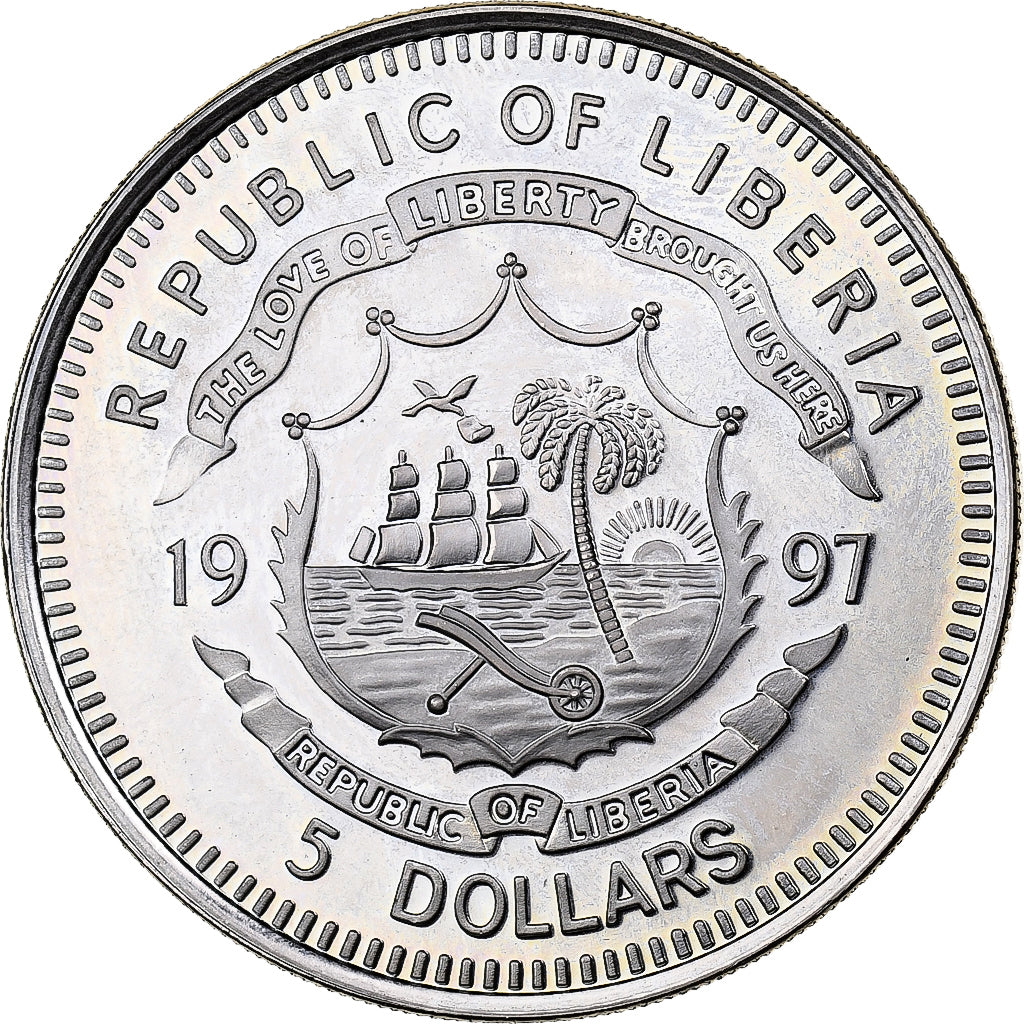 Liberia, 5 Dollars, 1997, Rame-nichel, SPL, KM:447