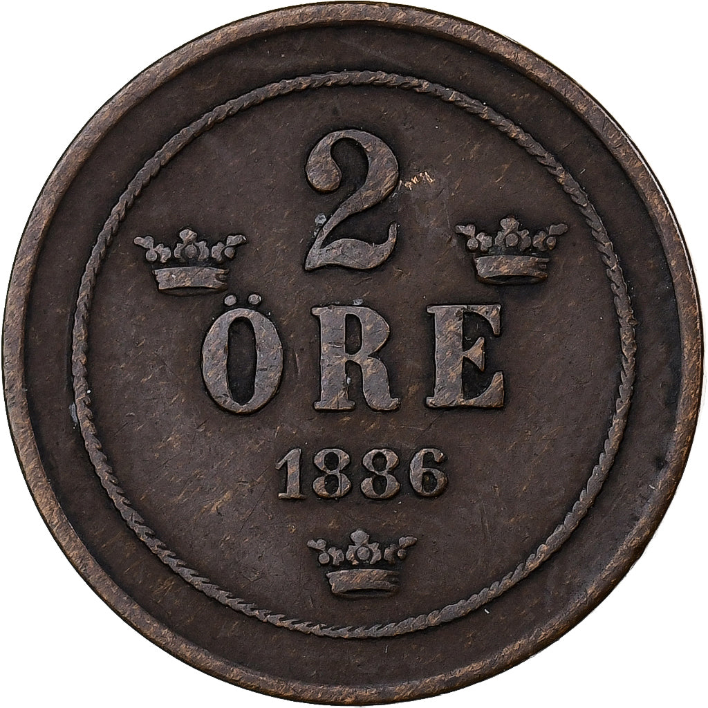 Szwecja, Oscar II, 2 Öre, 1886, Brązowy, EF(40-45), KM:746