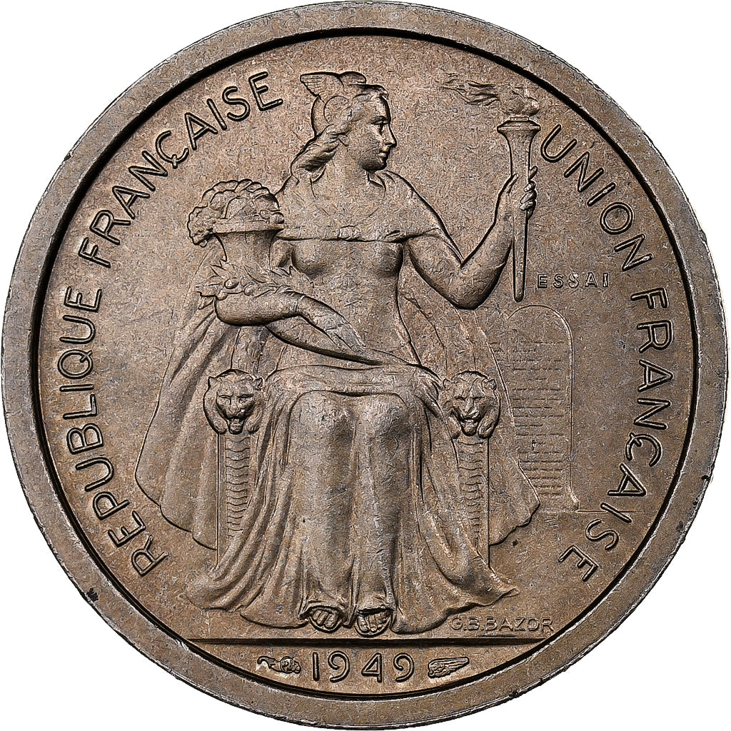 OCEANIA FRANCESE, 2 Francs, 1949, Paris, Rame-nichel, SPL-, KM:E9