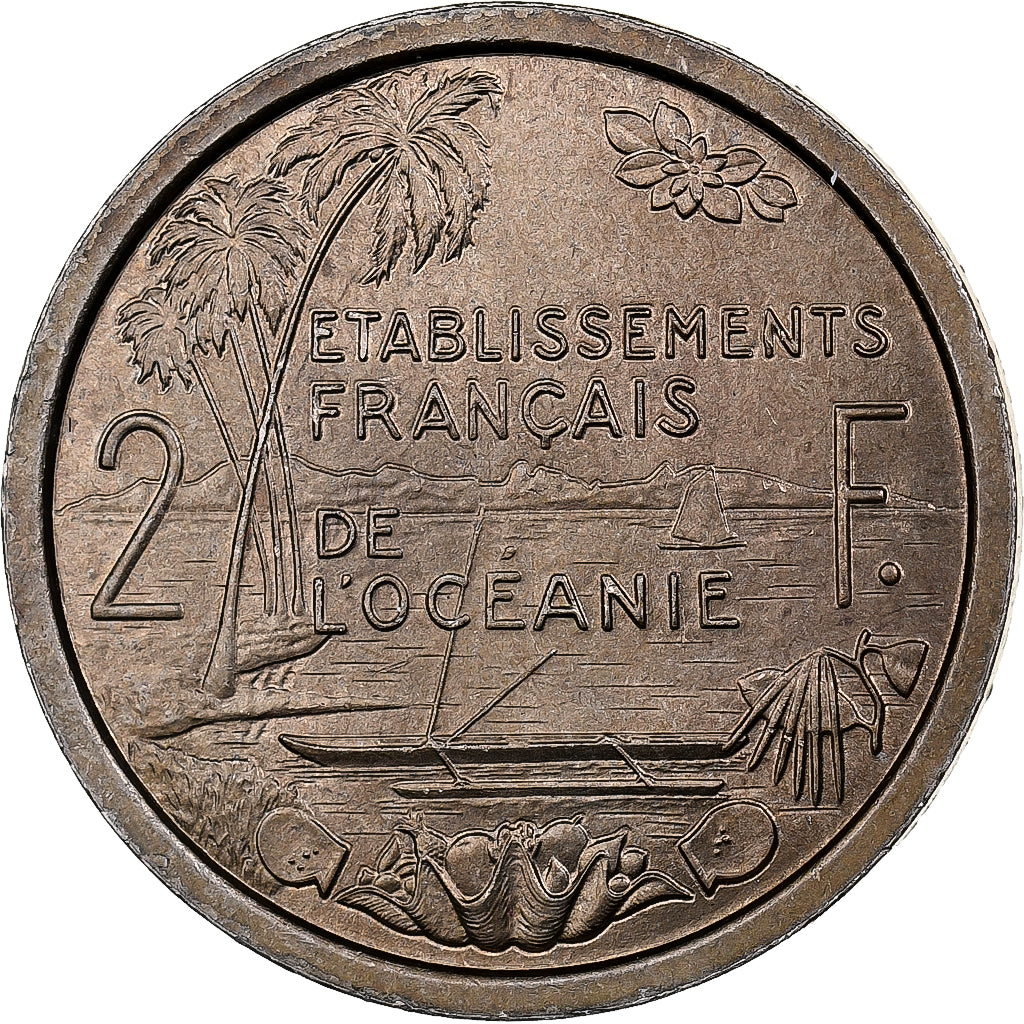 OCEANIA FRANCESE, 2 Francs, 1949, Paris, Rame-nichel, SPL-, KM:E9