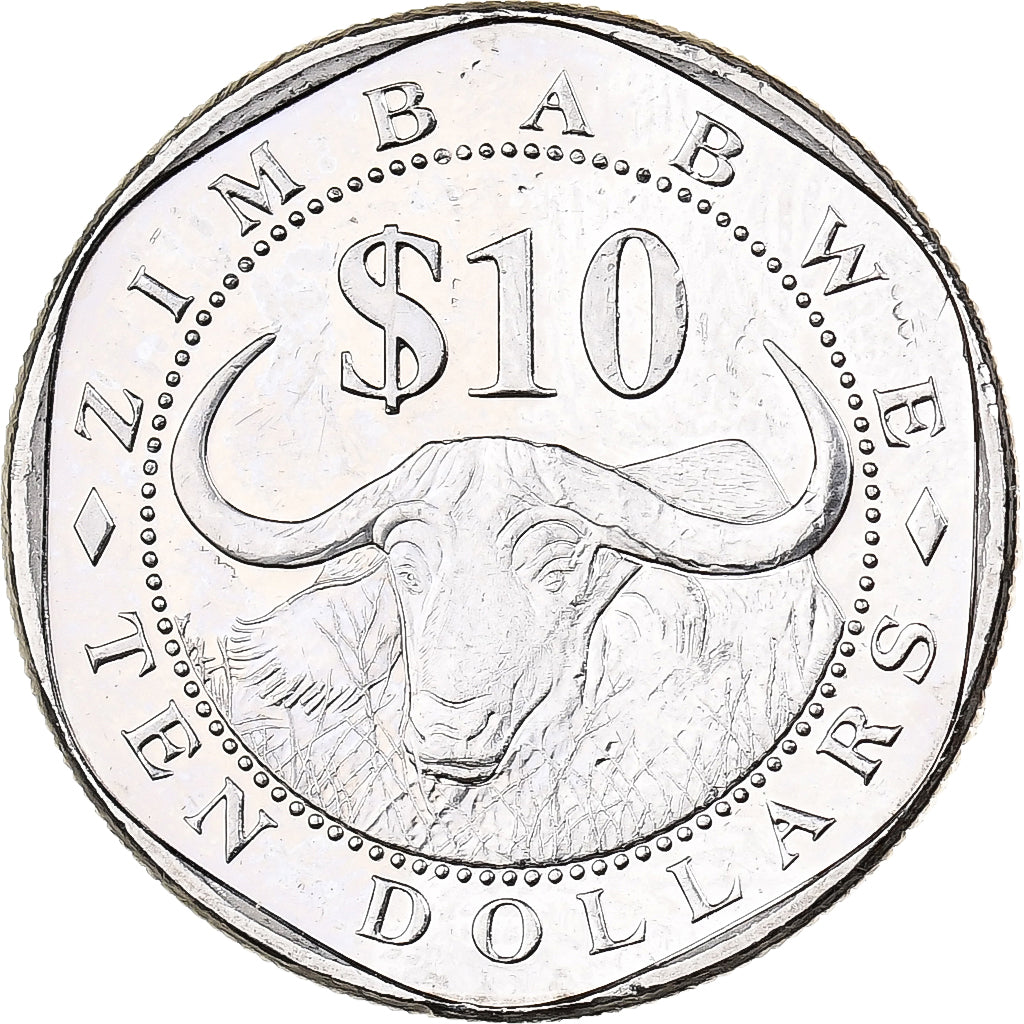 Zimbabue, 10 Dollars, 2003, Harare, Níquel chapado en acero, SC, KM:14