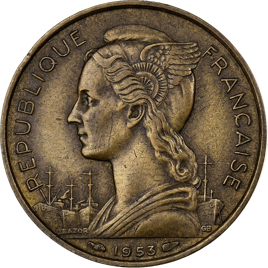 Madagascar, 20 Francs, 1953, Paris, Alluminio-bronzo, BB, KM:7