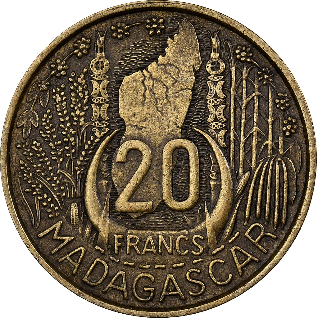 Madagascar, 20 Francs, 1953, Paris, Alluminio-bronzo, BB, KM:7