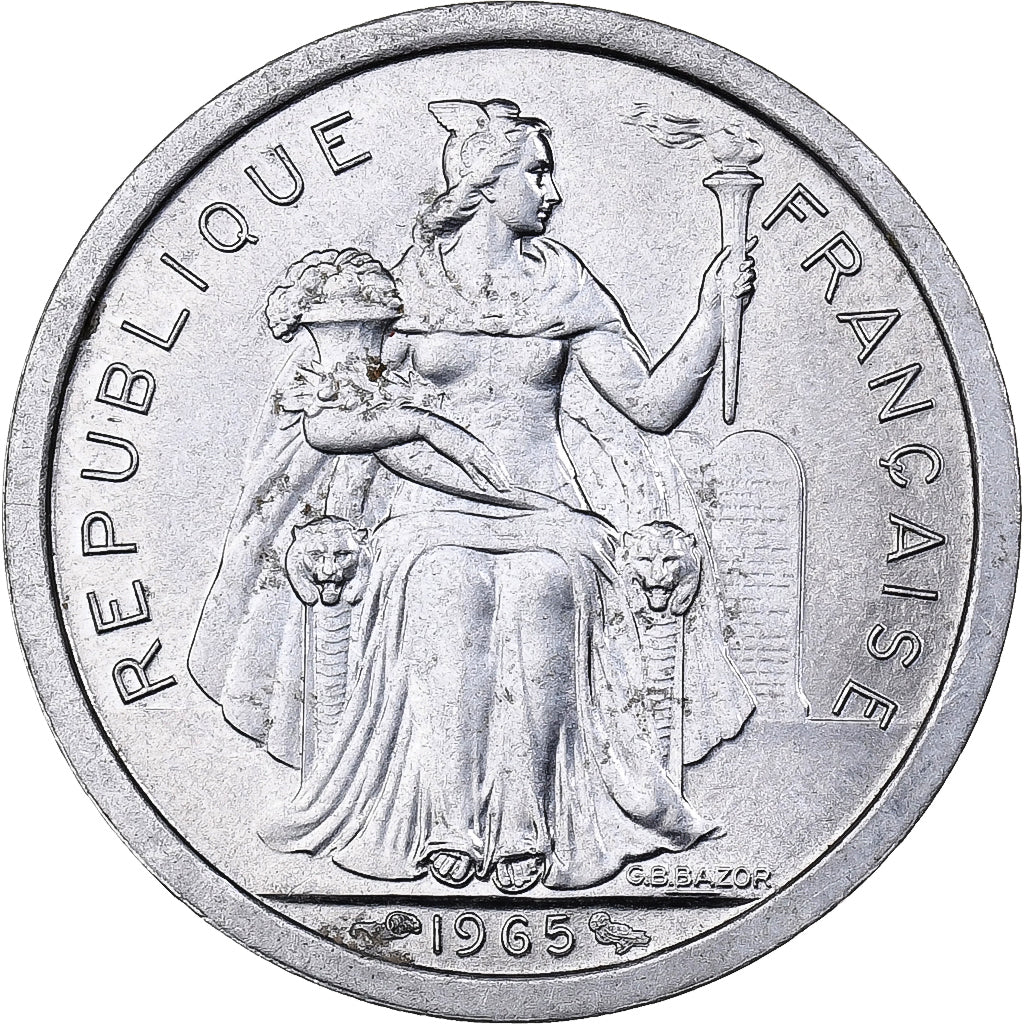French Polynesia, Franc, 1965, Aluminum, AU(55-58), KM:2