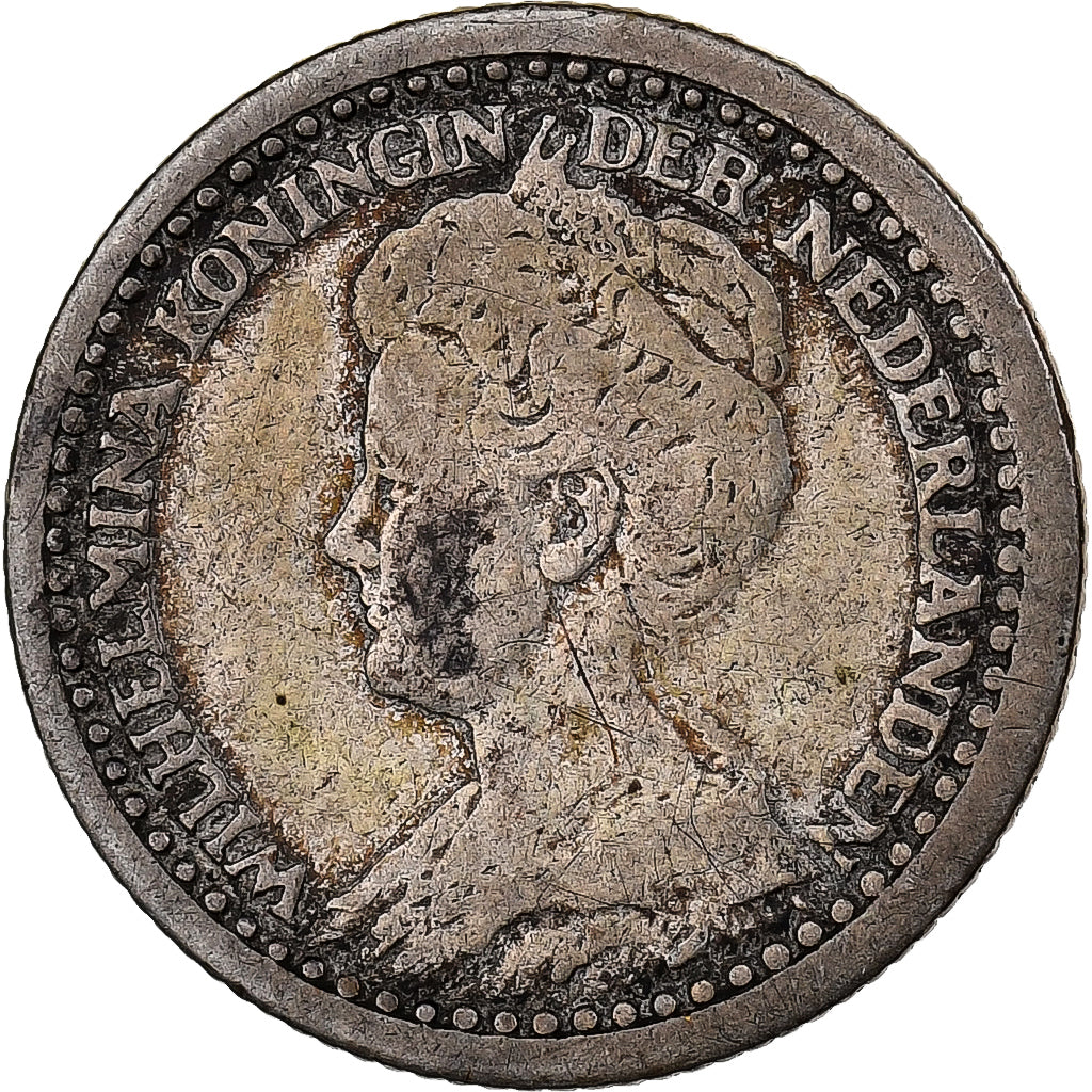 Países Bajos, Wilhelmina I, 10 Cents, 1918, Plata, BC+, KM:145