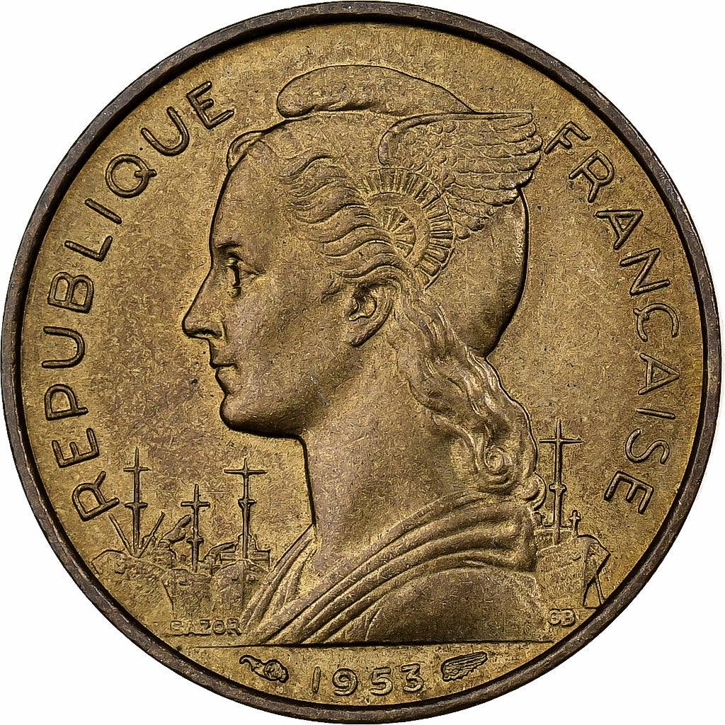 Madagascar, 20 Francs, 1953, Paris, Aluminium-Brąz, MS(60-62), KM:7