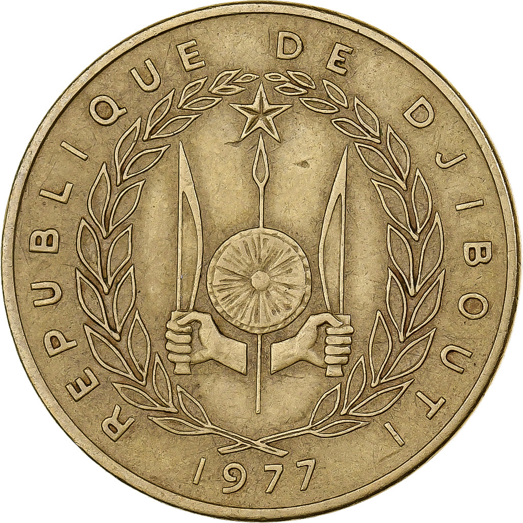Djibouti, 20 Francs, 1977, Paris, Aluminum-Bronze, EF(40-45), KM:24