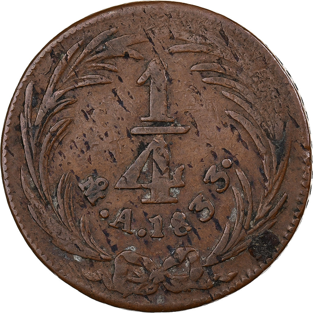 Messico, 1/4 Real, Un Quarto/Una Quartilla, 1833, Mexico City, Rame, MB, KM:358