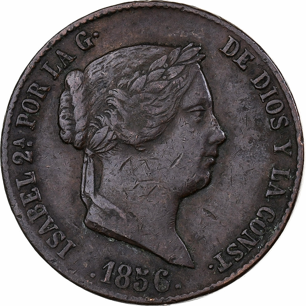 Spain, Isabel II, 25 Centimos, 1856, Segovia, Copper, VF(30-35), KM:615.2
