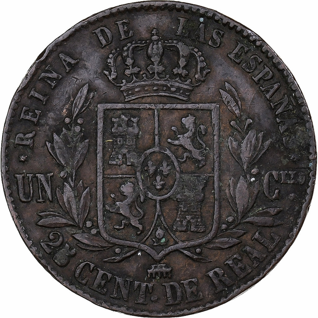 Spain, Isabel II, 25 Centimos, 1856, Segovia, Copper, VF(30-35), KM:615.2