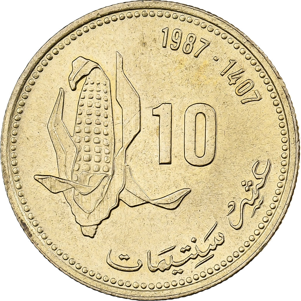 Marrocos, al-Hassan II, 10 Santimat, 1987/AH1407, Paris, Alumínio-Bronze