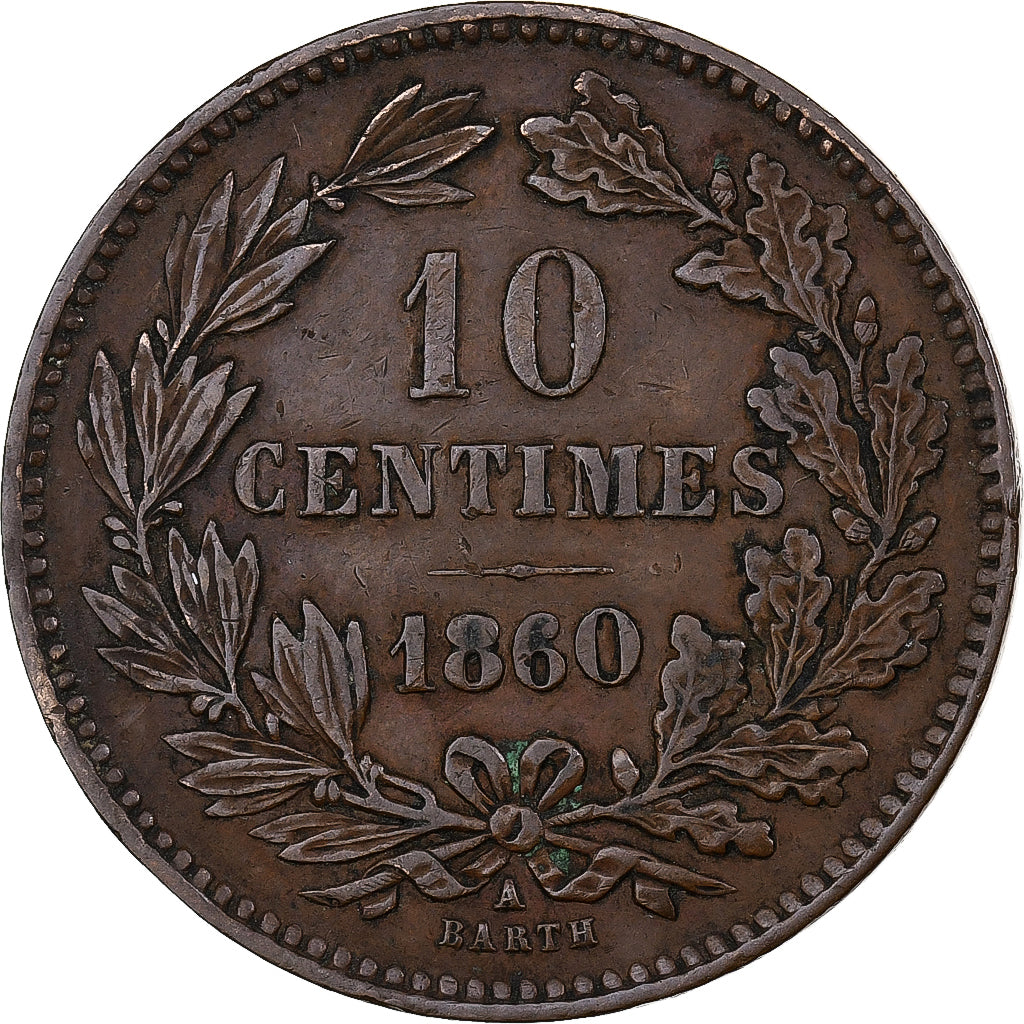 Luxembourg, William III, 10 Centimes, 1860, Paris, Bronze, EF(40-45), KM:23.2