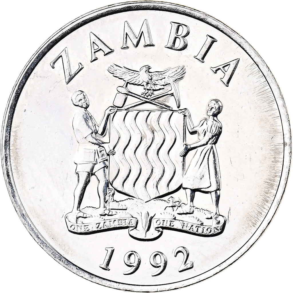 Zambia, 50 Ngwee, 1992, British Royal Mint, Nickel plated steel, MS(65-70)