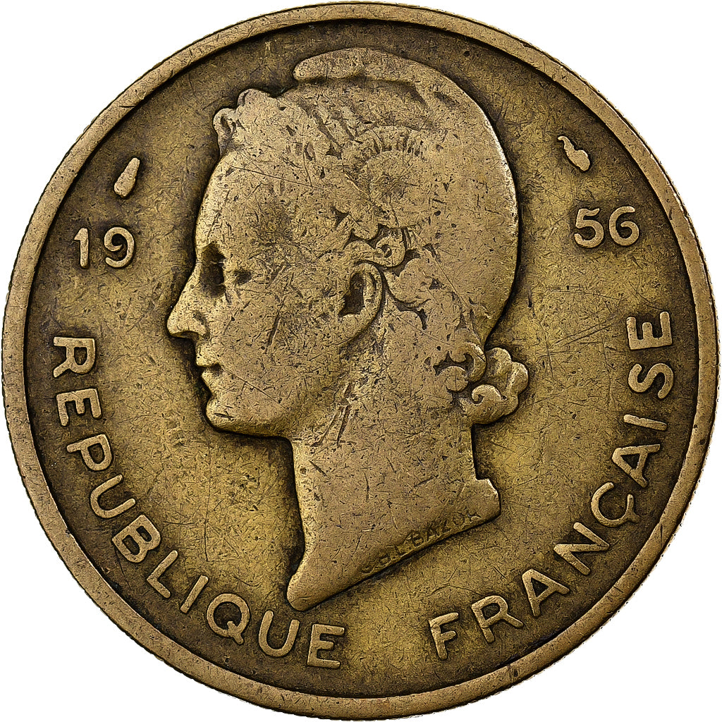 French West Africa, 25 Francs, 1956, Paris, Aluminum-Bronze, VF(30-35), KM:7