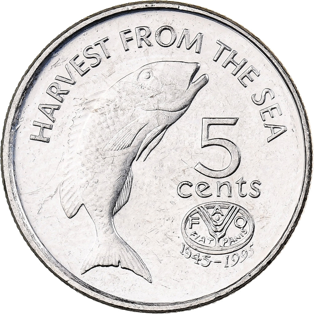 Fiji, Elizabeth II, 5 Cents, 1995, British Royal Mint, Nickel plated steel