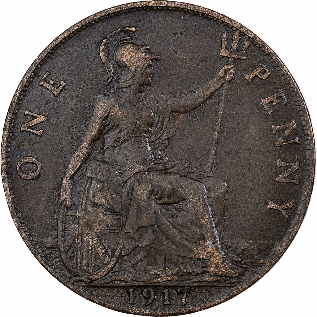 Grã-Bretanha, George V, Penny, 1917, Bronze, EF(40-45), KM:810
