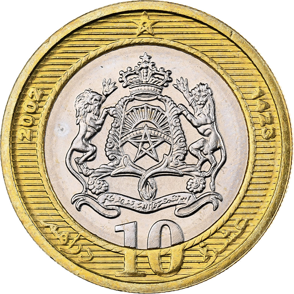 Maroko, Mohammed VI, 10 Dirhams, 2002, Bimetaliczny, MS(65-70), KM:110