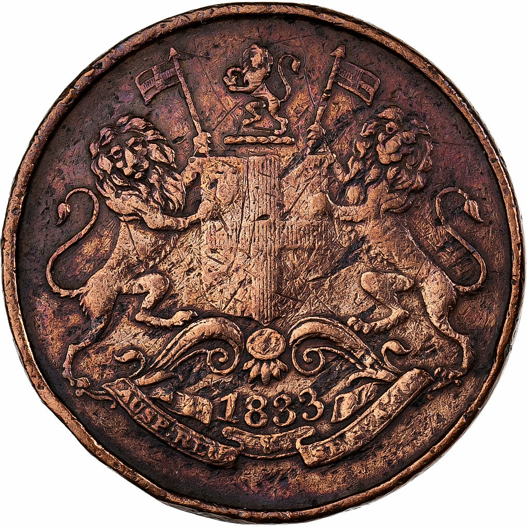 INDIA-BRITISH, BOMBAY PRESIDENCY, 1/4 Anna, Paisa, 1833, Calcutta, Cobre