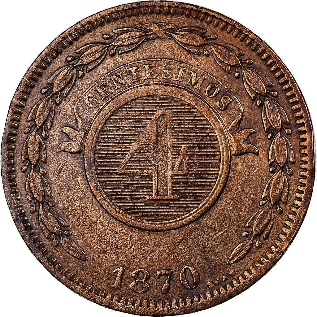 Paraguay, 4 Centesimos, 1870, Rame, BB, KM:4.2