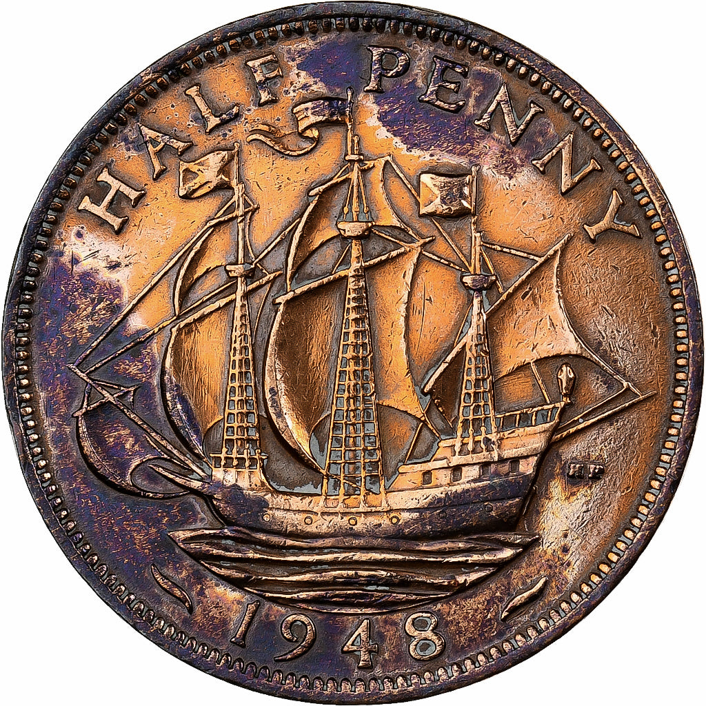 Groot Bretagne, George VI, 1/2 Penny, 1948, Bronzen, ZF, KM:844