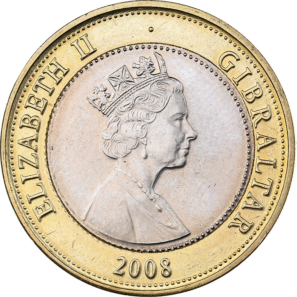 Gibraltar, Elizabeth II, 2 Pounds, 2008, Bi-Metallic, UNZ, KM:1092