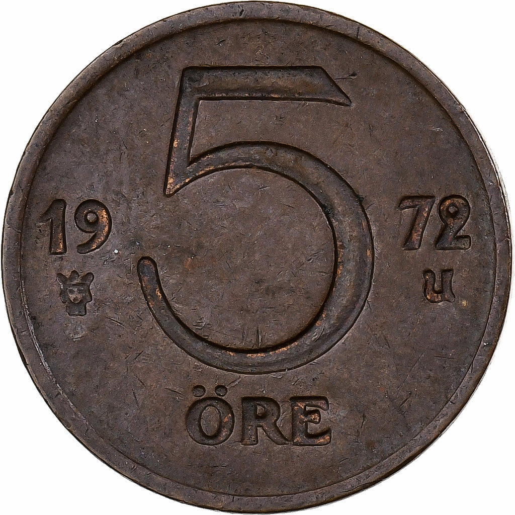 Suède, Gustaf VI, 5 Öre, 1972, Bronze, TTB, KM:845