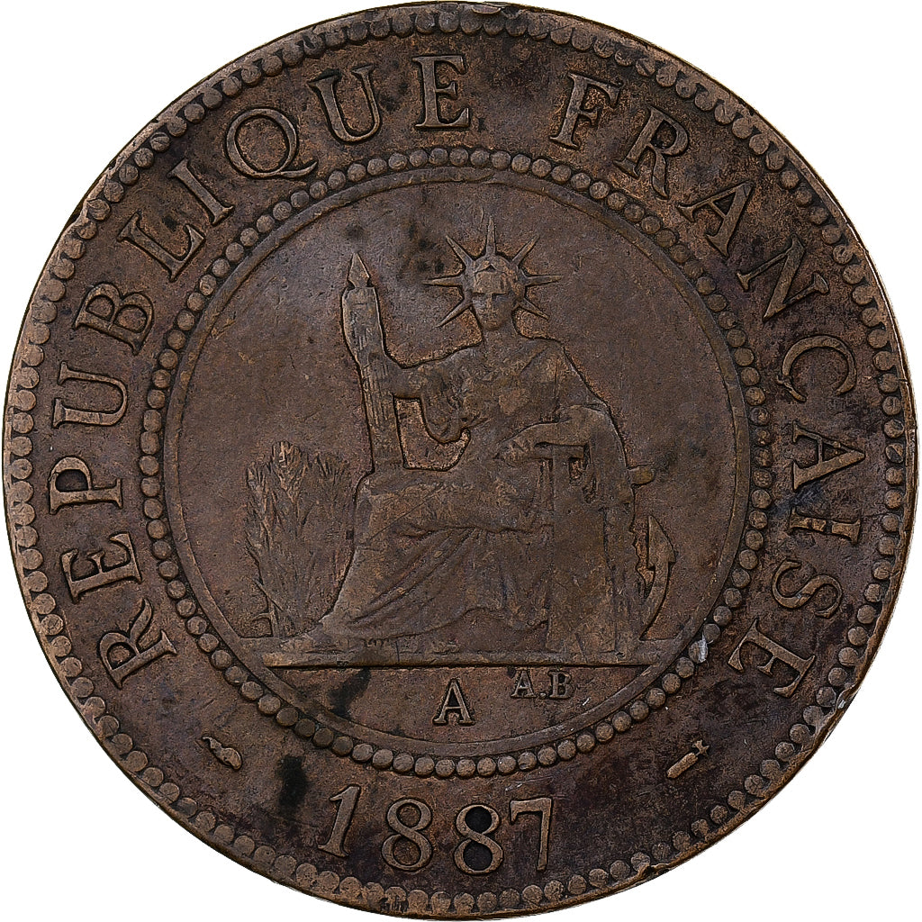 Indochine française, Cent, 1887, Paris, Bronze, TTB, KM:1