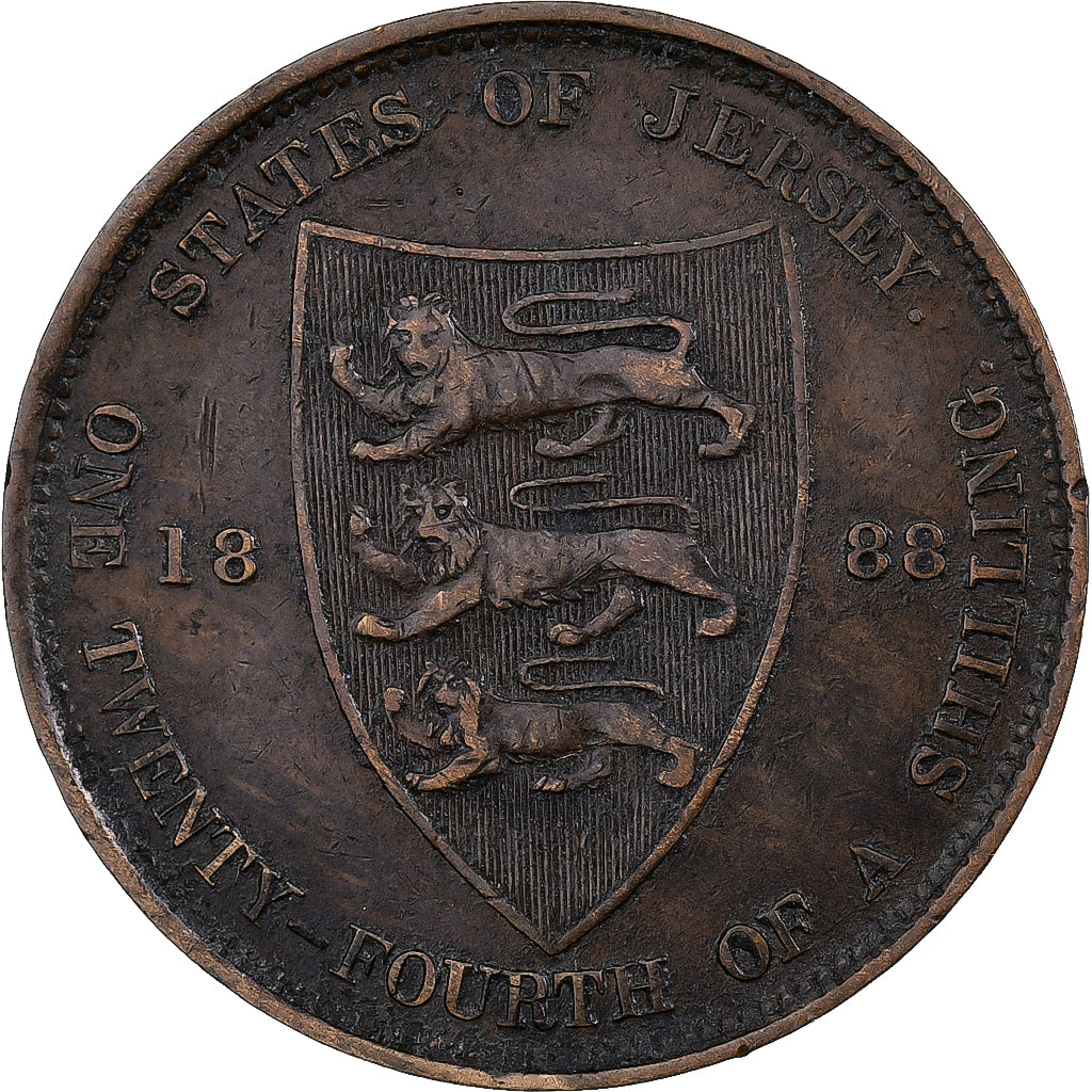 Jersey, Victoria, 1/24 Shilling, 1888, Bronze, EF(40-45), KM:7