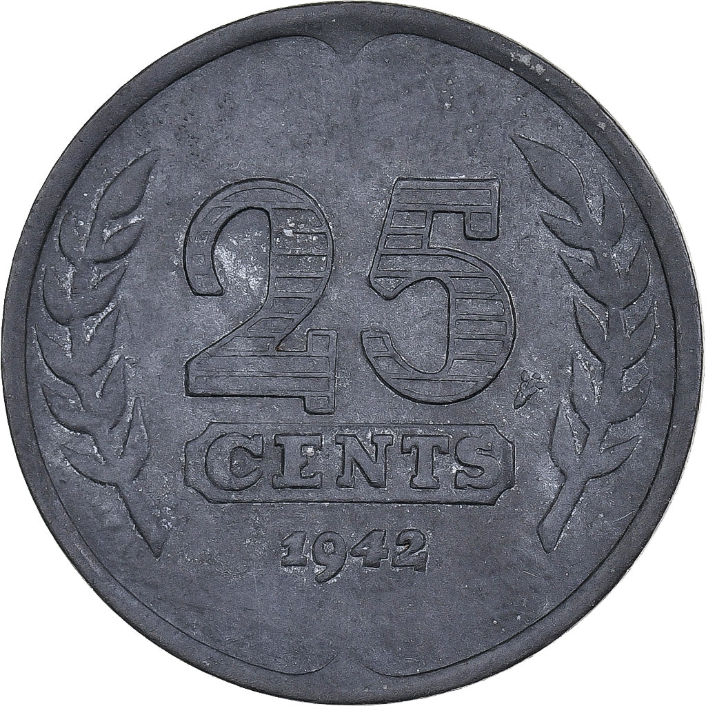 Holandia, Wilhelmina I, 25 Cents, 1942, Cynk, EF(40-45), KM:174