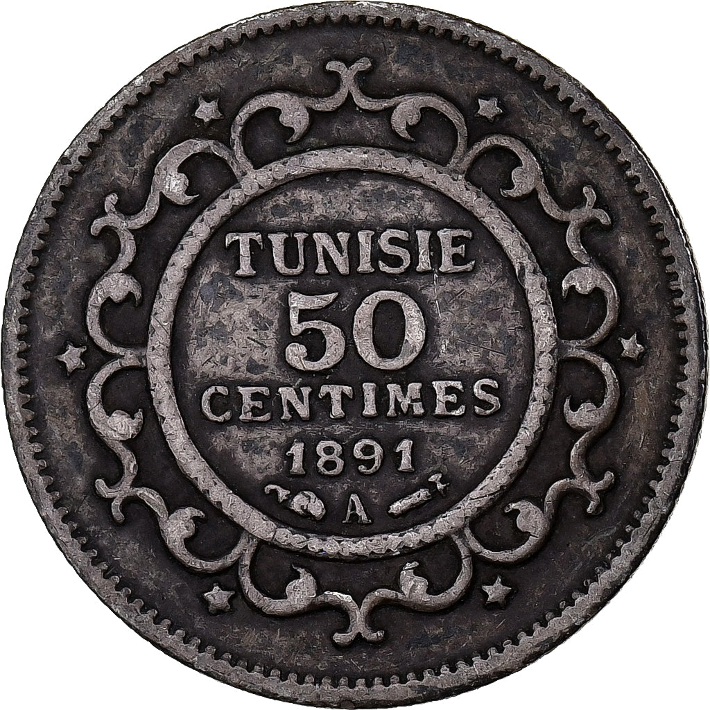 Tunisia, Ali Bey, 50 Centimes, AH 1308/1891, Paris, Silver, EF(40-45), KM:223