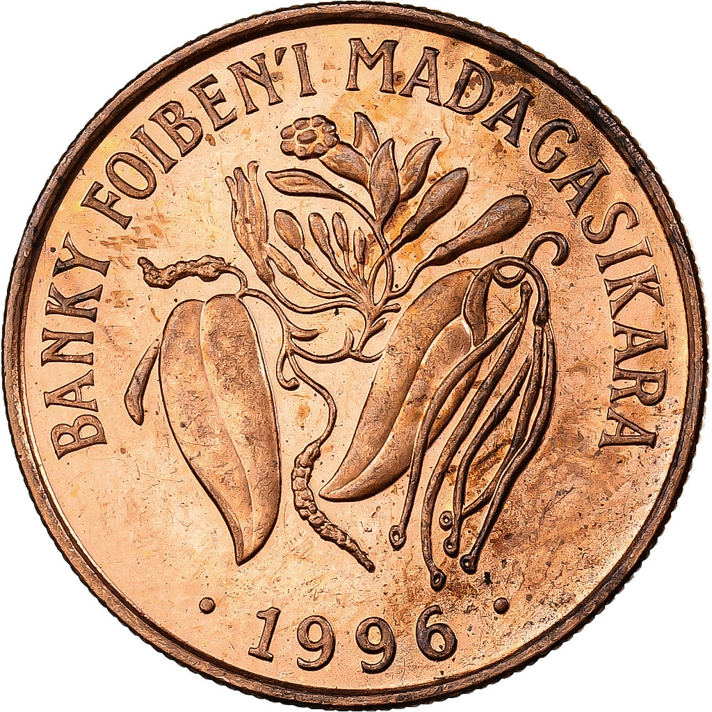 Madagascar, 10 Francs, 2 Ariary, 1996, Acciaio placcato rame, BB+, KM:22