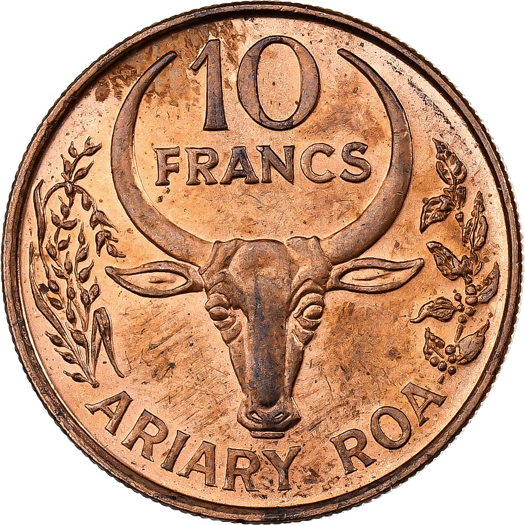 Madagascar, 10 Francs, 2 Ariary, 1996, Acciaio placcato rame, BB+, KM:22