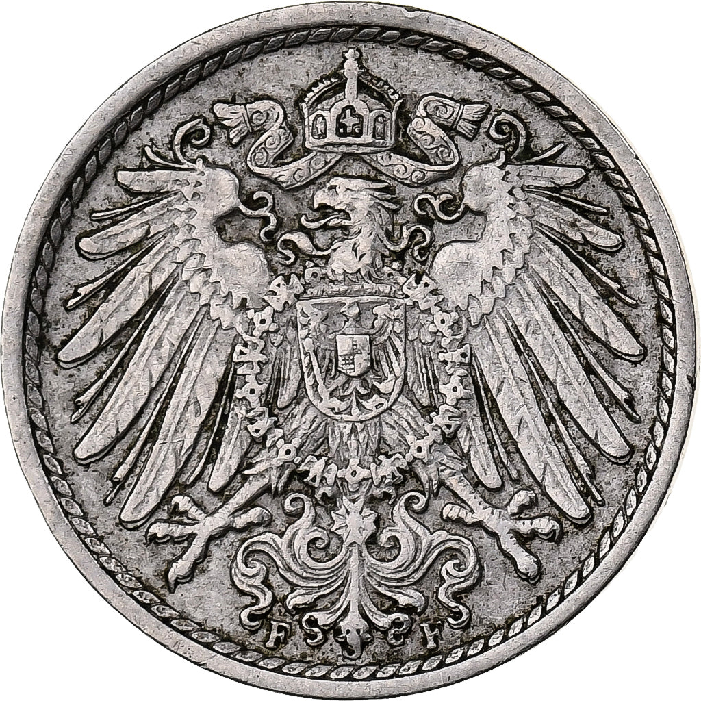 NIEMCY - IMPERIUM, Wilhelm II, 5 Pfennig, 1912, Stuttgart, Miedź-Nikiel