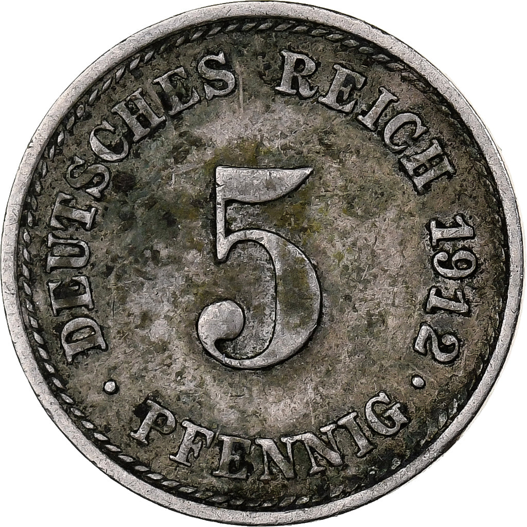 NIEMCY - IMPERIUM, Wilhelm II, 5 Pfennig, 1912, Stuttgart, Miedź-Nikiel