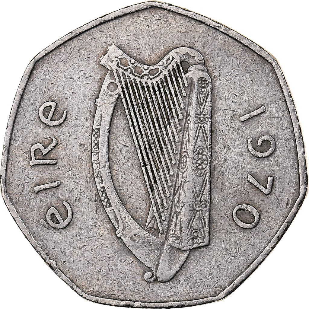 IRELAND REPUBLIC, 50 Pence, 1970, Copper-nickel, EF(40-45), KM:24
