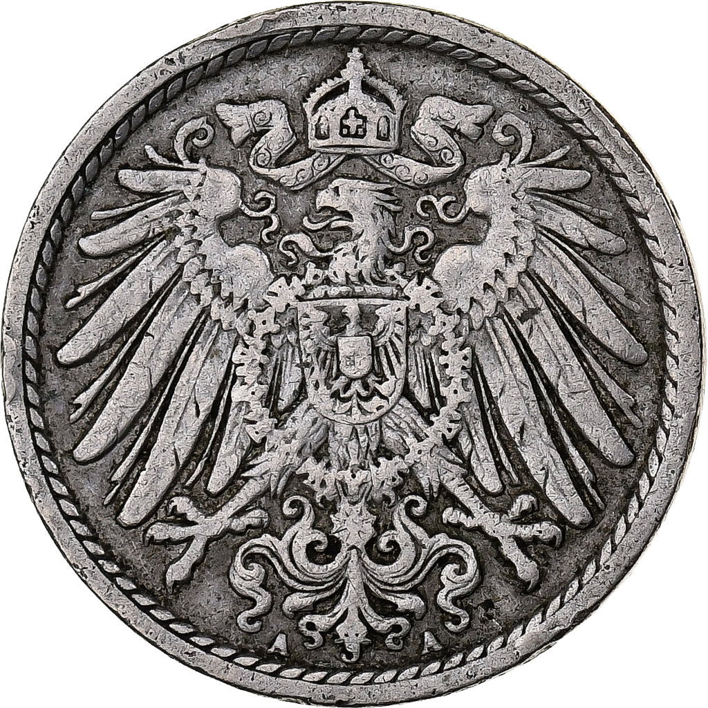 NIEMCY - IMPERIUM, Wilhelm II, 5 Pfennig, 1905, Berlin, Miedź-Nikiel