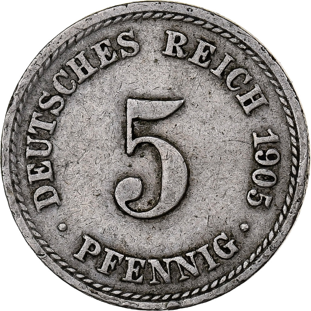 NIEMCY - IMPERIUM, Wilhelm II, 5 Pfennig, 1905, Berlin, Miedź-Nikiel