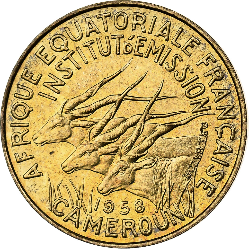 Cameroon, 5 Francs, 1958, Aluminum-Bronze, MS(60-62), KM:10