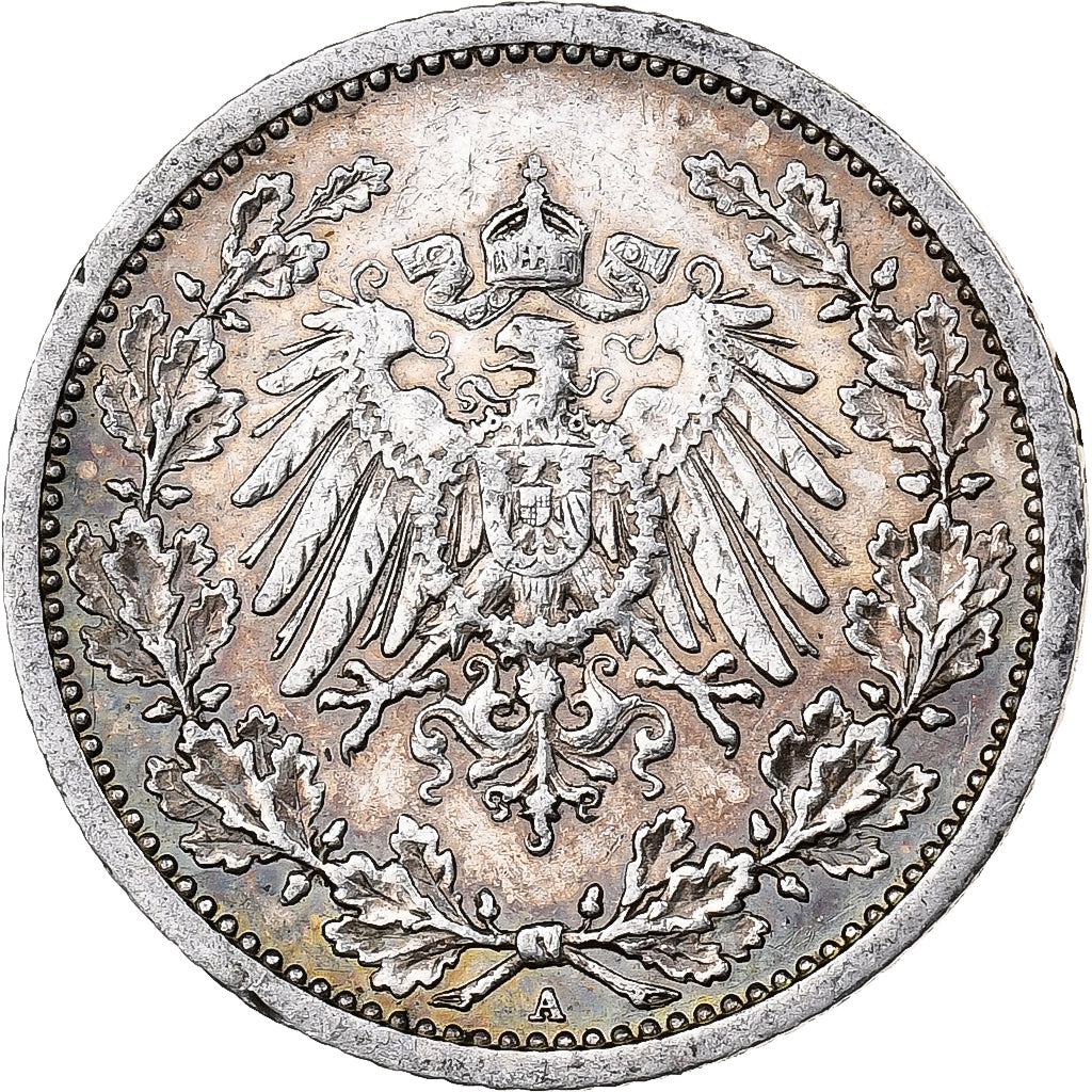ALEMANHA - IMPÉRIO, 1/2 Mark, 1912, Berlin, Prata, AU(55-58), KM:17