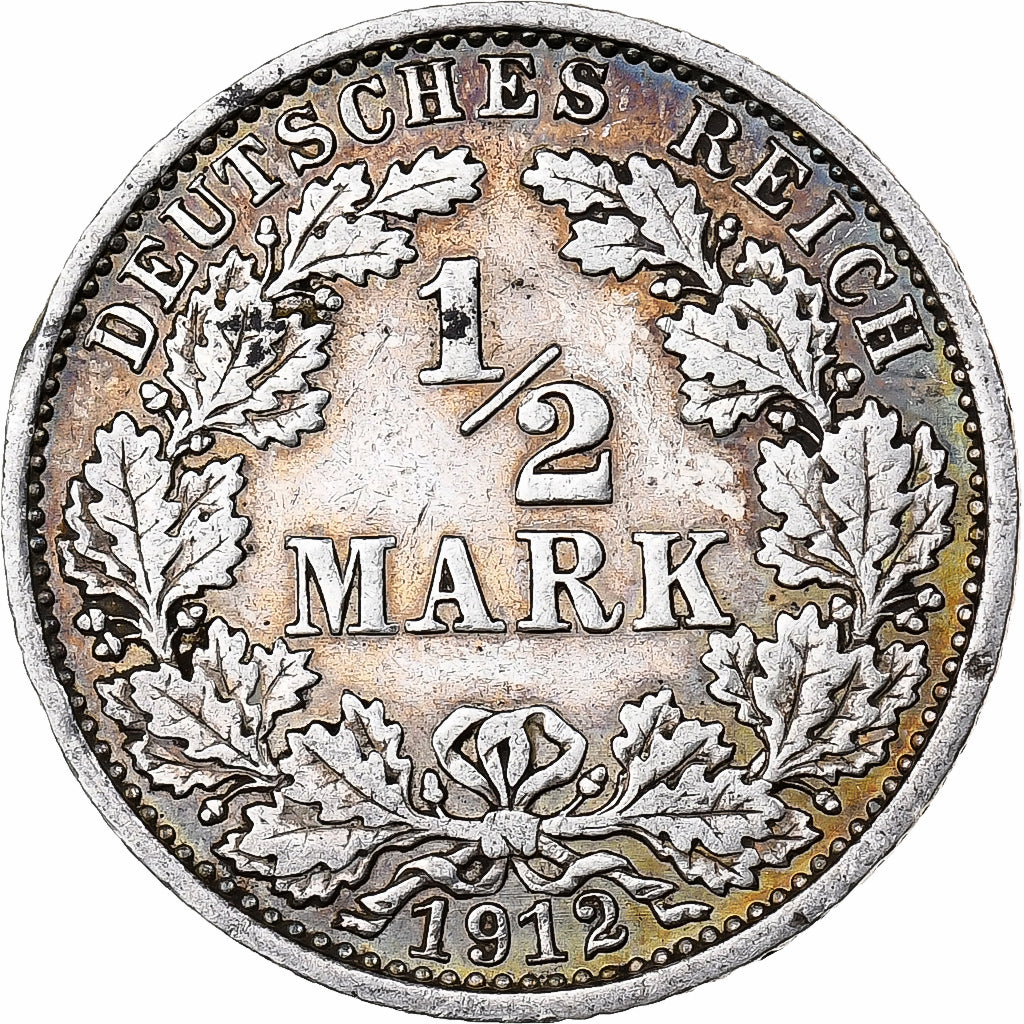 ALEMANHA - IMPÉRIO, 1/2 Mark, 1912, Berlin, Prata, AU(55-58), KM:17