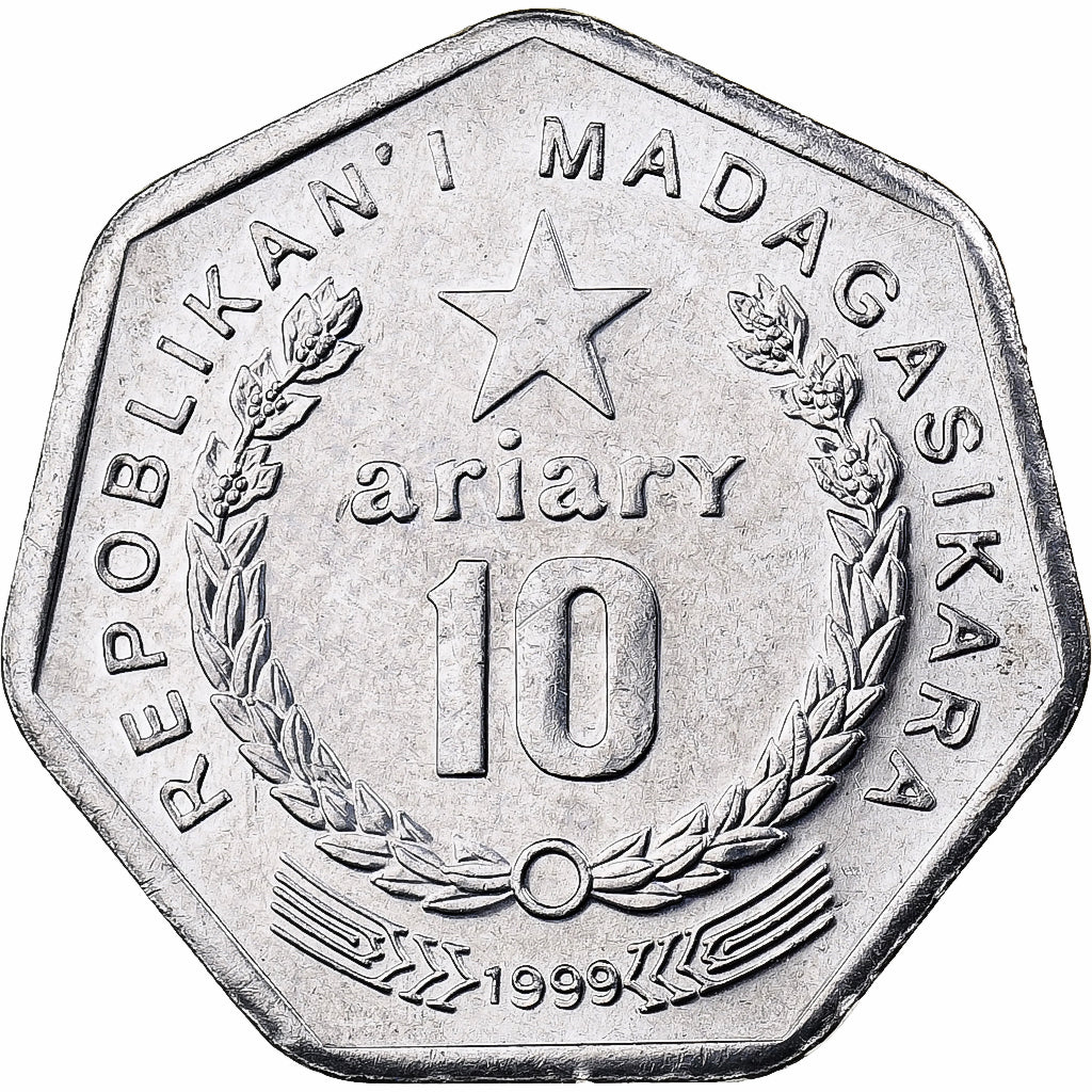 Madagascar, 10 Ariary, 1999, Royal Canadian Mint, Stainless Steel, MS(63), KM:27