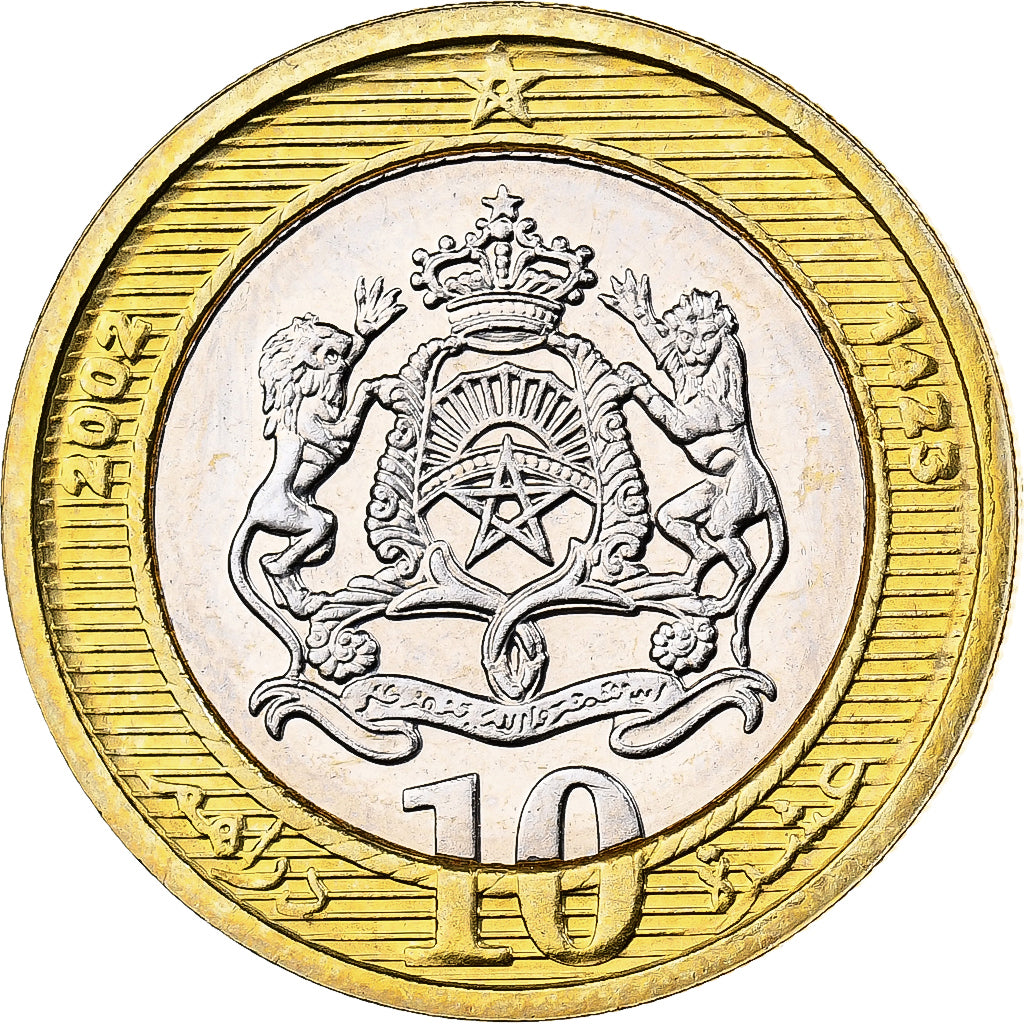 Maroc, Mohammed VI, 10 Dirhams, 2002/AH1423, Bimétallique, FDC, KM:110