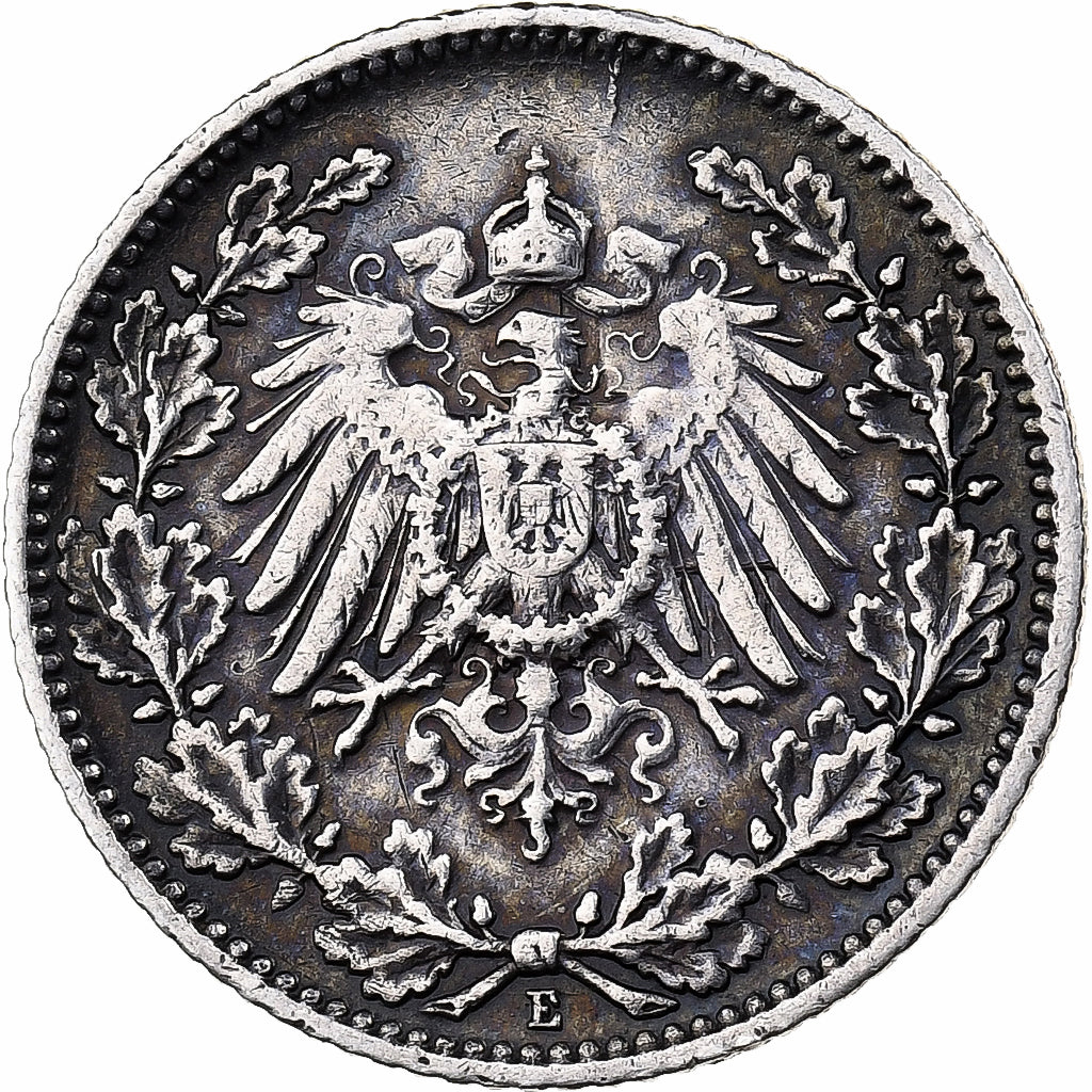 Empire allemand, 1/2 Mark, 1918, Muldenhütten, Argent, TTB, KM:17