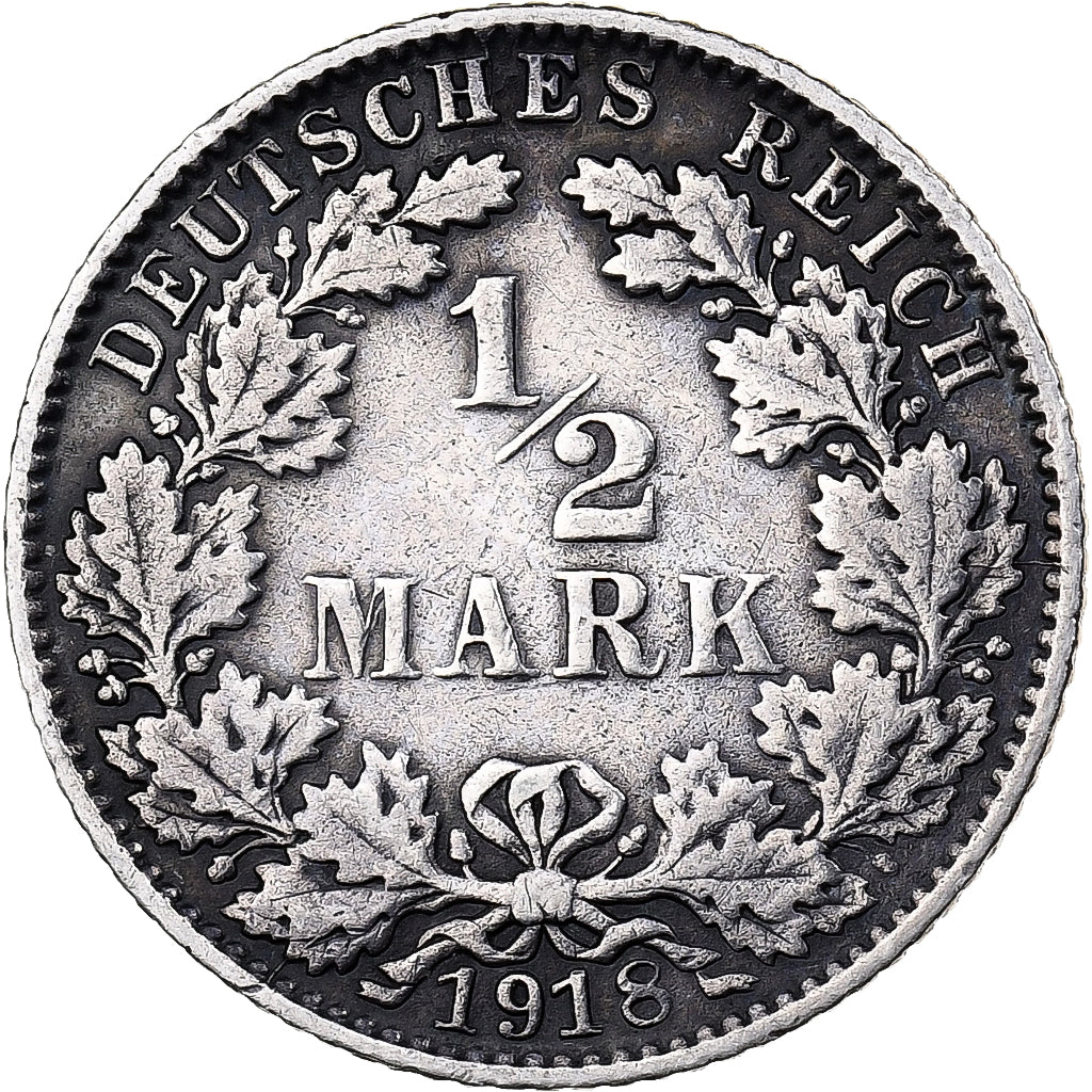 Empire allemand, 1/2 Mark, 1918, Muldenhütten, Argent, TTB, KM:17