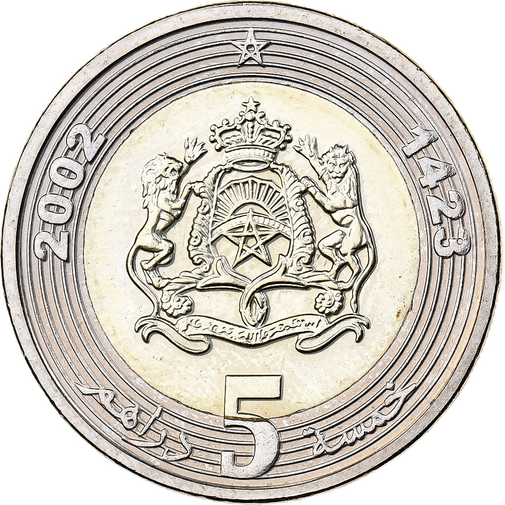 Maroc, Mohammed VI, 5 Dirhams, 2002/AH1423, Bimétallique, FDC, KM:109