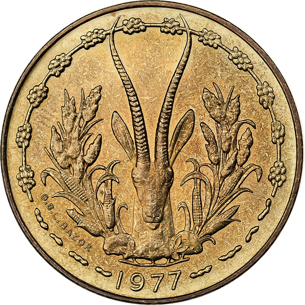 West African States, 10 Francs, 1977, Aluminum-Nickel-Bronze, MS(60-62), KM:1a