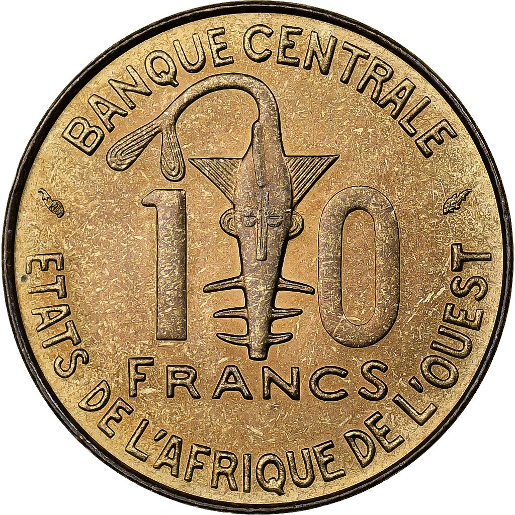 West African States, 10 Francs, 1977, Aluminum-Nickel-Bronze, MS(60-62), KM:1a